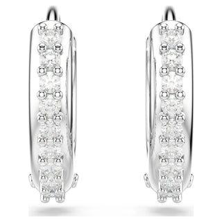 Matrix hoop earrings, Round cut, White, Rhodium plated