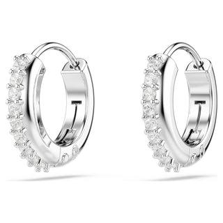 Matrix hoop earrings, Round cut, White, Rhodium plated