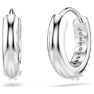 Matrix hoop earrings, Round cut, White, Rhodium plated
