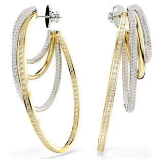 Hyperbola hoop earrings, Mixed cuts, White, Mixed metal finish