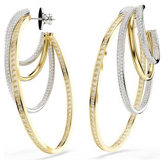 Hyperbola hoop earrings, Mixed cuts, White, Mixed metal finish