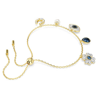 Symbolica bracelet, Crystal pearl, Clover, evil eye and horseshoe, Blue, Gold-tone plated