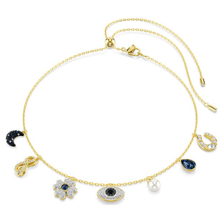 Symbolica choker, Crystal pearl, Moon, infinity, clover, evil eye and horseshoe, Blue, Gold-tone plated