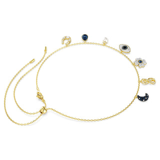 Symbolica choker, Crystal pearl, Moon, infinity, clover, evil eye and horseshoe, Blue, Gold-tone plated