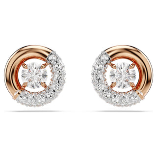 Dextera stud earrings, Round cut, White, Rose gold-tone plated