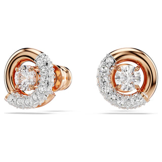 Dextera stud earrings, Round cut, White, Rose gold-tone plated