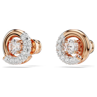 Dextera stud earrings, Round cut, White, Rose gold-tone plated