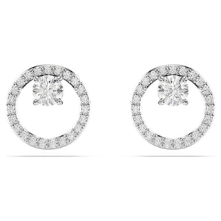 Constella stud earrings, Round cut, White, Rhodium plated