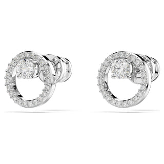 Constella stud earrings, Round cut, White, Rhodium plated