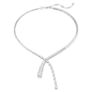 Matrix Y necklace, Mixed cuts, White, Rhodium plated