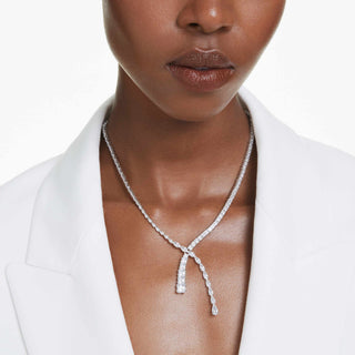 Matrix Y necklace, Mixed cuts, White, Rhodium plated