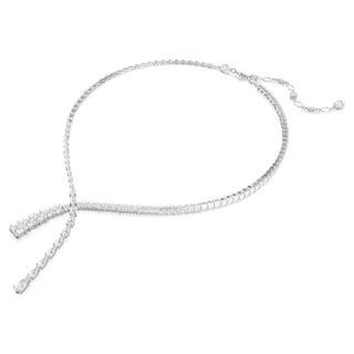 Matrix Y necklace, Mixed cuts, White, Rhodium plated