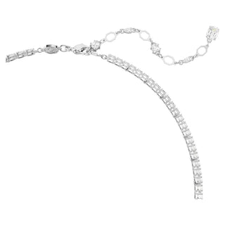 Matrix Y necklace, Mixed cuts, White, Rhodium plated