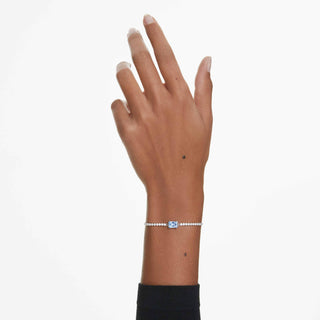 Matrix Tennis bracelet, Mixed cuts, Blue, Rhodium plated