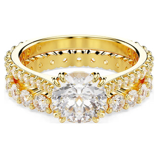 Stilla ring, Round cut, White, Gold-tone plated