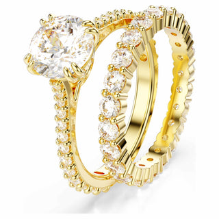 Stilla ring, Round cut, White, Gold-tone plated