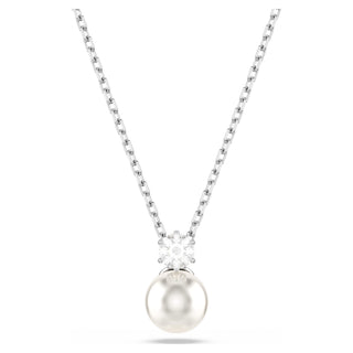 Matrix pendant, Crystal pearl, Round cut, White, Rhodium plated