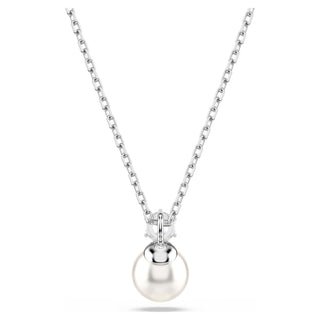 Matrix pendant, Crystal pearl, Round cut, White, Rhodium plated