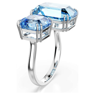 Millenia open ring, Octagon cut, Blue, Rhodium plated