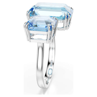 Millenia open ring, Octagon cut, Blue, Rhodium plated