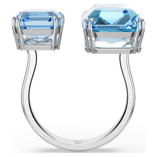 Millenia open ring, Octagon cut, Blue, Rhodium plated