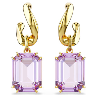 Millenia drop earrings, Octagon cut, Purple, Gold-tone plated