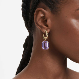 Millenia drop earrings, Octagon cut, Purple, Gold-tone plated