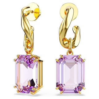 Millenia drop earrings, Octagon cut, Purple, Gold-tone plated