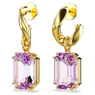 Millenia drop earrings, Octagon cut, Purple, Gold-tone plated