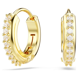Matrix hoop earrings, Round cut, White, Gold-tone plated
