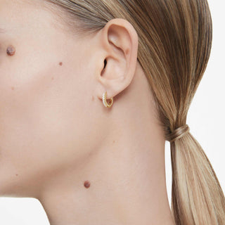 Matrix hoop earrings, Round cut, White, Gold-tone plated