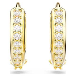 Matrix hoop earrings, Round cut, White, Gold-tone plated