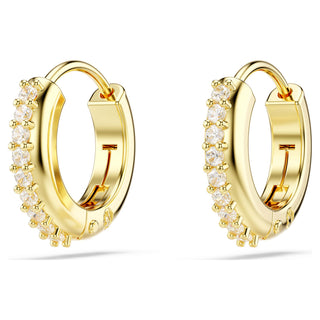 Matrix hoop earrings, Round cut, White, Gold-tone plated