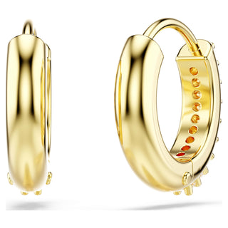 Matrix hoop earrings, Round cut, White, Gold-tone plated