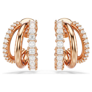 Hyperbola hoop earrings, Mixed cuts, Mini, White, Rose gold-tone plated