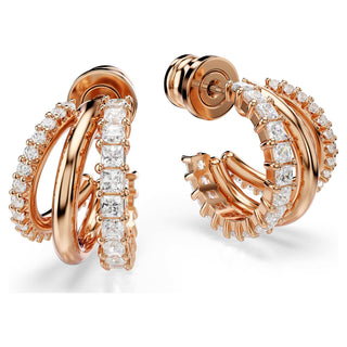Hyperbola hoop earrings, Mixed cuts, Mini, White, Rose gold-tone plated
