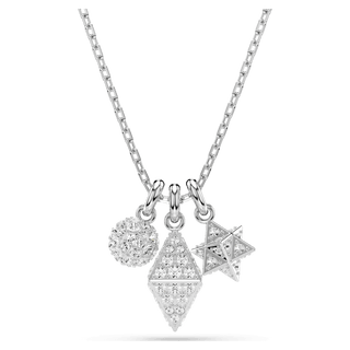 Dextera pendant, Round cut, Sphere and cube, White, Rhodium plated