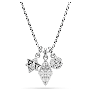 Dextera pendant, Round cut, Sphere and cube, White, Rhodium plated