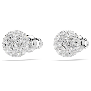 Dextera stud earrings, Round cut, White, Rhodium plated
