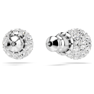 Dextera stud earrings, Round cut, White, Rhodium plated