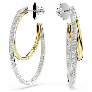 Hyperbola hoop earrings, Round cut, Medium, White, Mixed metal finish