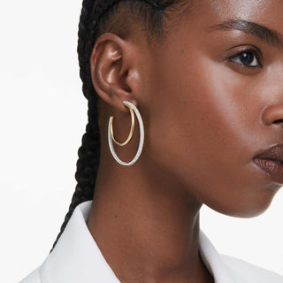 Hyperbola hoop earrings, Round cut, Medium, White, Mixed metal finish