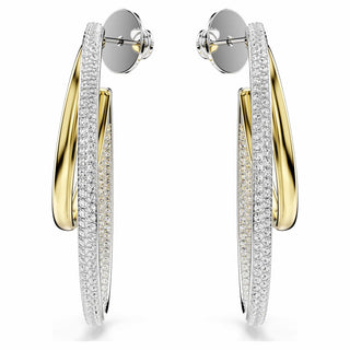 Hyperbola hoop earrings, Round cut, Medium, White, Mixed metal finish
