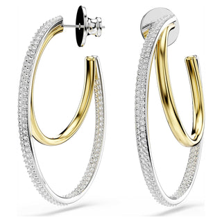 Hyperbola hoop earrings, Round cut, Medium, White, Mixed metal finish