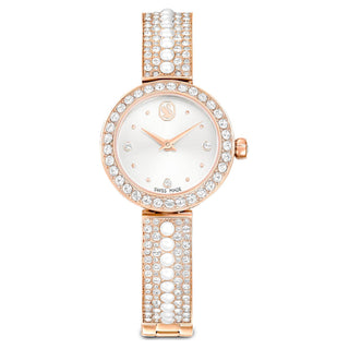 Matrix pearl bangle bangle watch, Swiss Made, Crystal bracelet, White, Rose gold-tone finish
