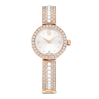 Matrix pearl bangle bangle watch, Swiss Made, Crystal bracelet, White, Rose gold-tone finish