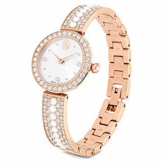 Matrix pearl bangle bangle watch, Swiss Made, Crystal bracelet, White, Rose gold-tone finish