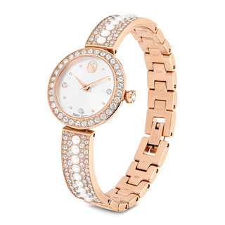 Matrix pearl bangle bangle watch, Swiss Made, Crystal bracelet, White, Rose gold-tone finish