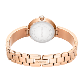 Matrix pearl bangle bangle watch, Swiss Made, Crystal bracelet, White, Rose gold-tone finish