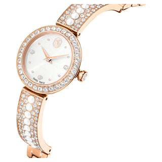 Matrix pearl bangle bangle watch, Swiss Made, Crystal bracelet, White, Rose gold-tone finish